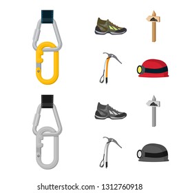 Vector design of mountaineering and peak symbol. Set of mountaineering and camp stock symbol for web.