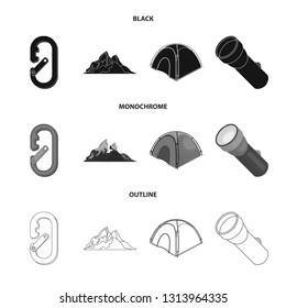 Vector design of mountaineering and peak symbol. Set of mountaineering and camp vector icon for stock.