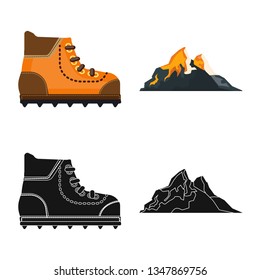 Vector design of mountaineering and peak symbol. Collection of mountaineering and camp stock symbol for web.