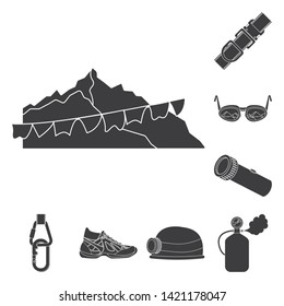 Vector design of mountaineering and peak symbol. Set of mountaineering and camp stock symbol for web.