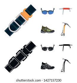 Vector design of mountaineering and peak symbol. Collection of mountaineering and camp vector icon for stock.