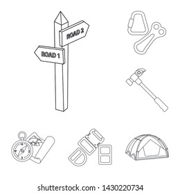 Vector design of mountaineering and peak symbol. Set of mountaineering and camp stock symbol for web.
