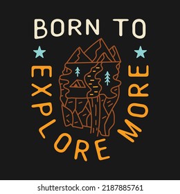 Vector design of mountains and camp tent with inscription on black background