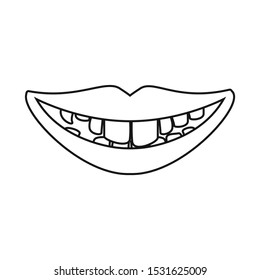 Vector design of mouth and teeth sign. Graphic of mouth and braces vector icon for stock.