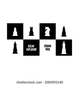 vector design of multiple chess icons on a chessboard part flat black and white, 20 july