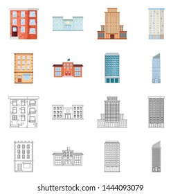 Vector design of municipal and center symbol. Set of municipal and estate vector icon for stock.