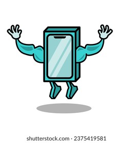 vector design of a muscular blue cellphone character on a white background