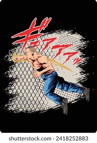 diseño vectorial del hombre muscular saltando al oponente punch