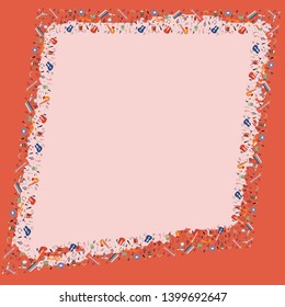 Vector design of musical instruments in pattern border. Musical instruments hand drawn color illustration. Greeting card, banner, poster sketch design. Vector