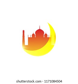 Vector design of muslim mosque and moon on a holiday of eid al adha