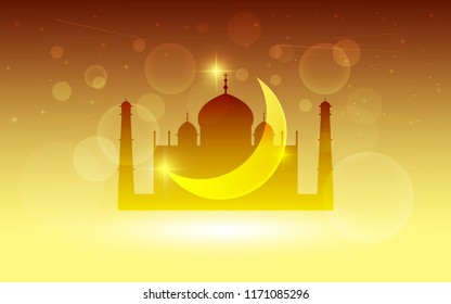 Vector design of muslim mosque and moon on a background of a starry sky on a holiday of eid al adha