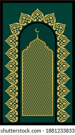 Diseño vectorial de alfombra de oración musulmana. Textil islámico. ornamento árabe con elementos decorativos. Rezando esteras árabes.