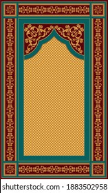 Diseño vectorial de alfombra de oración musulmana. Textil islámico. ornamento árabe con elementos decorativos. Rezando esteras árabes.