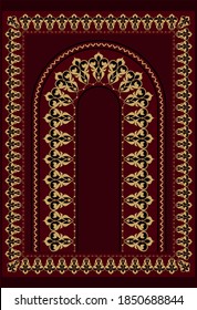 Vector design of muslim prayer rug.İslamic textile.Ornamental mosque flooring.Arabian ornament with decorative elements.Praying atabian mats.