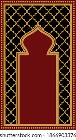 Vector design of muslim prayer rug.İslamic textile.Ornamental mosque flooring.Arabian ornament with decorative elements.Praying arabian mats.