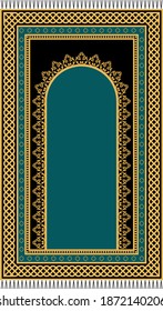 Diseño vectorial de alfombra de oración musulmana.Textil islámico.Suelo de mezquita ornamental.Ornamento árabe con elementos decorativos.Esteras arabias rezando.