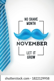 Vector design with mustache and tie for No shave November month. Prostate cancer awareness month solidarity. 