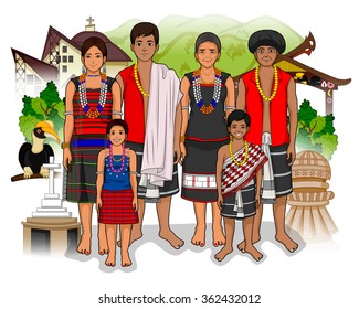 Diseño vectorial de la familia Naga que muestra la cultura de Nagaland, India