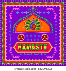 Vector design of Namaste background in Indian Truck Art style