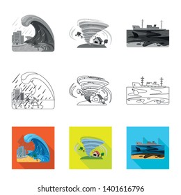 Vector design of natural and disaster icon. Collection of natural and risk vector icon for stock.
