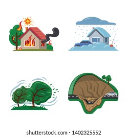 Vector design of natural and disaster icon. Set of natural and risk stock vector illustration.