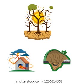 Vector design of natural and disaster logo. Collection of natural and risk stock vector illustration.