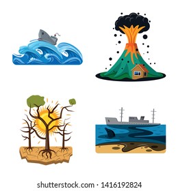 Vector design of natural and disaster logo. Set of natural and risk stock vector illustration.