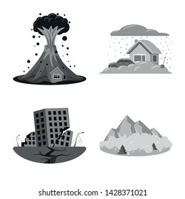 Vector design of natural and disaster sign. Set of natural and risk stock vector illustration.