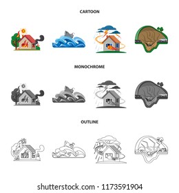 Vector design of natural and disaster symbol. Set of natural and risk stock vector illustration.