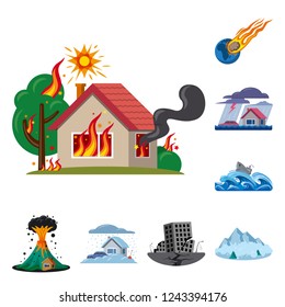 Vector design of natural and disaster symbol. Set of natural and risk stock vector illustration.