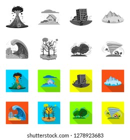 Vector design of natural and disaster symbol. Set of natural and risk stock vector illustration.