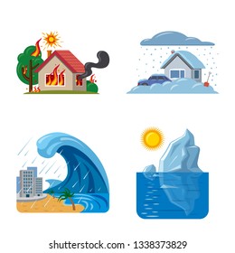 Vector design of natural and disaster symbol. Set of natural and risk stock vector illustration.