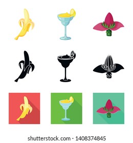 Vector design of natural and vegetarian logo. Set of natural and eating vector icon for stock.