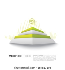 Vector design. Neon green edition of an abstract geometric 3d pyramid illustration in a white space. Pile or infographics illsutration element for web, printed presentation or brochure graphic