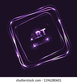 Vector design of neon squares. Shining banner on a dark background.