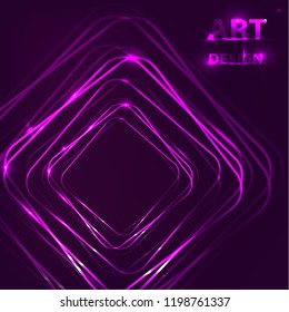Vector design of neon squares. Shining banner on a dark background.