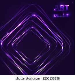 Vector design of neon squares. Shining banner on a dark background.