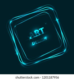 Vector design of neon squares. Shining banner on a dark background.