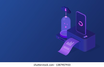 Vector design network communication background. Data protection concept. Web cloud technology business. Cloud data storage 3d isometric illustration.