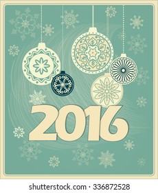 Vector design of new year`s card with hand drawn elements of mandalas and snowflakes. EPS 10.
