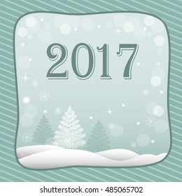 Vector design of new year`s card or  image for cover of the desk calendar on 2017 with  landscape on the vintage background.  EPS 10.