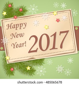 Vector design of new year`s image with scrapbooking card and text Happy New Year 2017.  EPS 10.