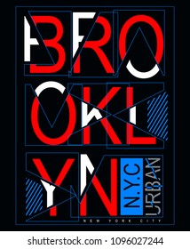 Vector design. New York City, Brooklyn typography for T-shirt print, geometric elements for fabric, textile. Vector illustration, design graphics fashion wearing. Poster, print, banner, flyer, postcar