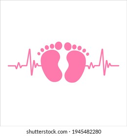 Vector design of newborn baby footprints with heart shape Leave space for adding text.