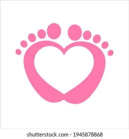 Vector design of newborn baby footprints with heart shape Leave space for adding text.