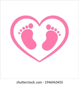 Vector design of newborn baby footprints with heart shape Leave space for adding text.