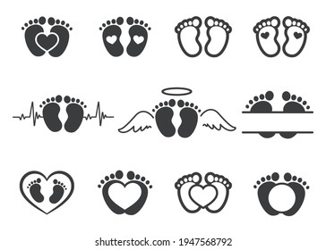 Vector design of newborn baby footprints with heart shape Leave space for adding text.