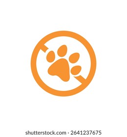 vector design of no pets sign, dog paw print symbol.