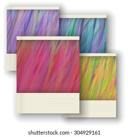 Vector design notebooks with an image of grass: magenta, green, orange, blue.