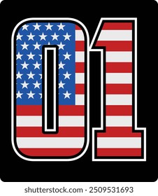 design vetorial do número 01 com padrão de bandeira americana